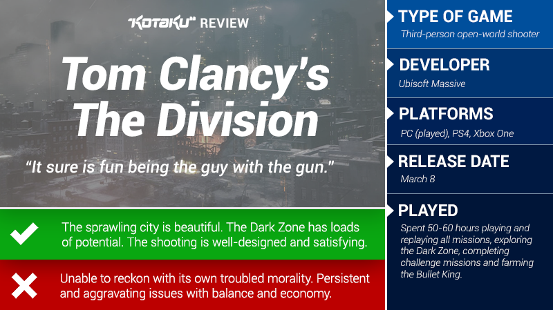 Illustration for article titled Tom Clancy's The Division: The Kotaku Review